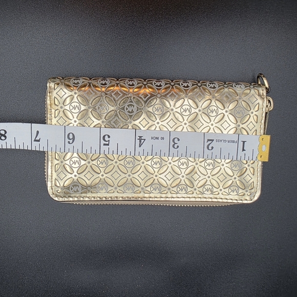 Michael Kors Metallic Gold Lacy Flower Leather Wallet - Picture 6 of 10